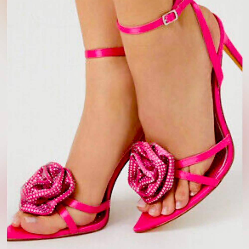 Satin Rhinestone Rose Stiletto Heels